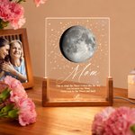 Personalisierte Mondphase Acryl LED-Nachtlicht mit Namen und hölzerne Basis Home Decor Muttertag Geburtstag Geschenk für Mütter Kinder
