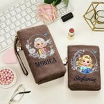 Portafoglio personalizzato con nome, personaggio animato e fiore di nascita in stile vintage - Regalo per compleanni e matrimoni per donne o ragazze
