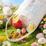 Personalized Watercolor Rabbit Flower Initial Bunny Ears Easter Basket with Name Easter Eggs Hunting Party Favors Gift for Boys Girls