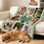 Personalized Paw Print Heart Pet Photos Plaid Soft Throw Blanket with Name Home Decor Birthday Gift for Pet Lovers