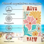 Personoitu rantapyyhe pehmeästä mikrokuitukankaasta kukkakuosilla ja nimellä täydellinen matkailu syntymäpäivä tai kesälahja naisille