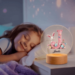 Personalized Pink Rabbit Easter Egg 3D Initial LED Night Light with Name and Wooden Base Room Decor Birthday Easter Party Favor Gift for Kids