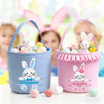 Personalized Cute Bunny Plaid Easter Basket with Name Easter Eggs Hunting Easter Day Gift for Boys Girls