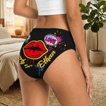 Gepersonaliseerd eigendom van Lip Print Graffiti Low-Waisted Brief met naam Vrouwen ondergoed Valentijnsdag Verjaardagscadeau voor vrouwen