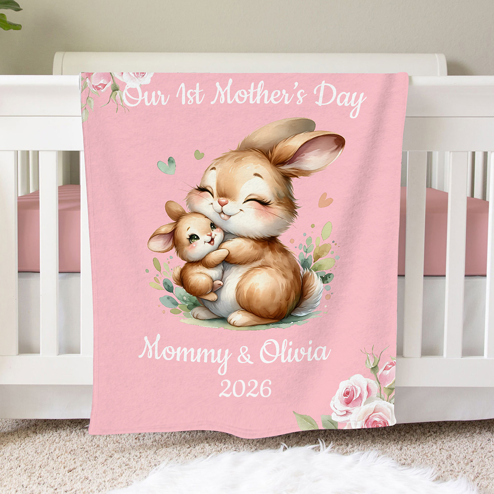 Couverture personnalisée en forme d'éléphant et de lapin avec le nom et l'année Cadeau d'anniversaire de la fête des mères pour enfant et maman