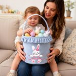Personalized Cute Bunny Plaid Easter Basket with Name Easter Eggs Hunting Easter Day Gift for Boys Girls