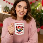 Personalized Cute Dwarf Couple Heart Rose 11 oz 15 oz Ceramic Mug with Name and Year Valentine's Day Anniversary Birthday Gift for Couple