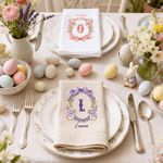 Personalizzato Bow Wreath Peter Rabbit iniziale Tovagliolo di lino con nome Decorazione da tavolo Regalo di Pasqua per bambini Famiglia Amici