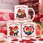 Personalized Cute Dwarf Couple Heart Rose 11 oz 15 oz Ceramic Mug with Name and Year Valentine's Day Anniversary Birthday Gift for Couple