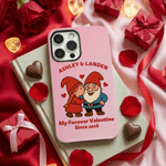 Personalised Cute Dwarf Couple Heart Rose TPU Phone Case with Name for iPhone Daily Use Valentine's Day Anniversary Gift for Couples