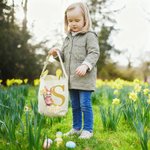 Personalized Cute Easter Bunny Birth Flower Reusable Basket with Name Initial and Bunny Ears Egg Hunting Party Easter Gift for Boys Girls