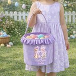 Panier de Pâques personnalisé avec nom et volants, oeufs de chasse, fleurs et initiales, cadeau de Pâques pour les enfants