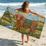 Personalized Bohemian Style Highland Cow Quick-Dry Oversized Beach Towel with Name Beach Party Daily Use Holiday Gift for Friends Women