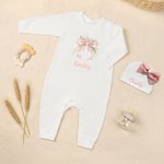 Personalisierte 100% Baumwolle Bogen Blume weiches Baby Mädchen Strampler Hut mit Namen Baby Dusche Geburtstag Geschenk für Neugeborene neue Eltern