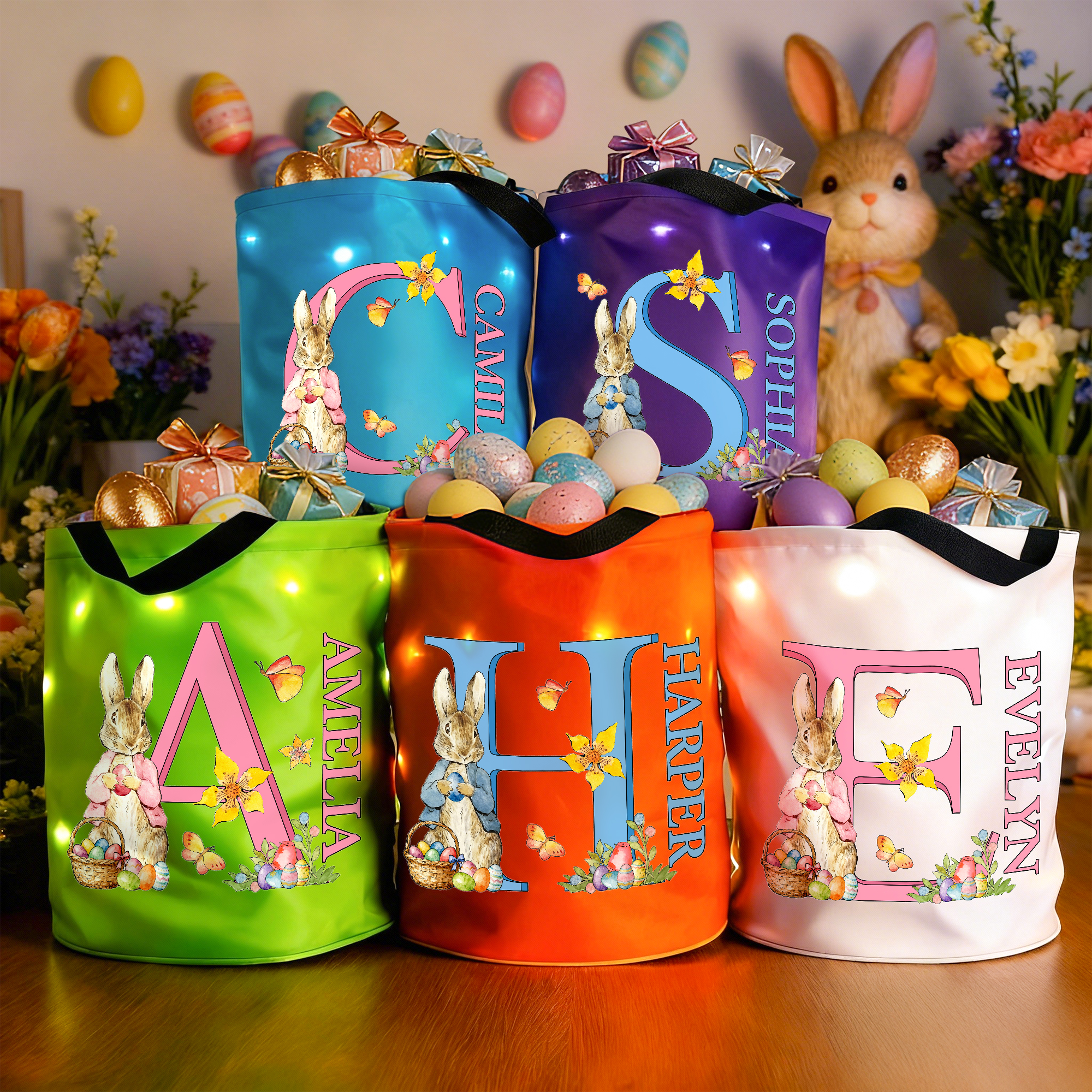 Panier de Pâques personnalisé avec nom et lettre du lapin de Pâques Cadeau de Pâques pour les enfants et la famille