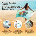 Personalized Multicolor Sea Turtle Flower Quick Dry Oversized Microfiber Beach Towel with Name Beach Party Holiday Gift for Family Friends