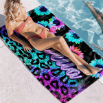 Personalized Leopard Print Neon Sunflower Blooms Quick Dry Beach Towel with Name Beach Party Birthday Gift for Family Friends
