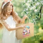 Personalized Cute Easter Bunny Initial Large Jute Tote Bag with Name Easter Egg Hunting Easter Party Favors Gift for Kids