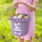 Personalized Cute Bunny Plaid Easter Basket with Name Easter Eggs Hunting Easter Day Gift for Boys Girls
