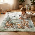 Couverture douce personnalisée avec motif animaux de la jungle aquarelle nom et texte - Cadeau anniversaire pour enfants