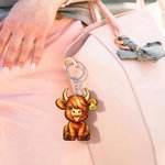 Personalised Cute Highland Cow Wooden Keychain  with Text  Bag Accessories Valentine's Day Birthday Gift for Couple