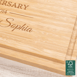 Personalized Engraved Name Design FSC Bamboo Charcuterie Cutting Board with Number Year and Juice Groove Housewarming Wedding Gift for Couple