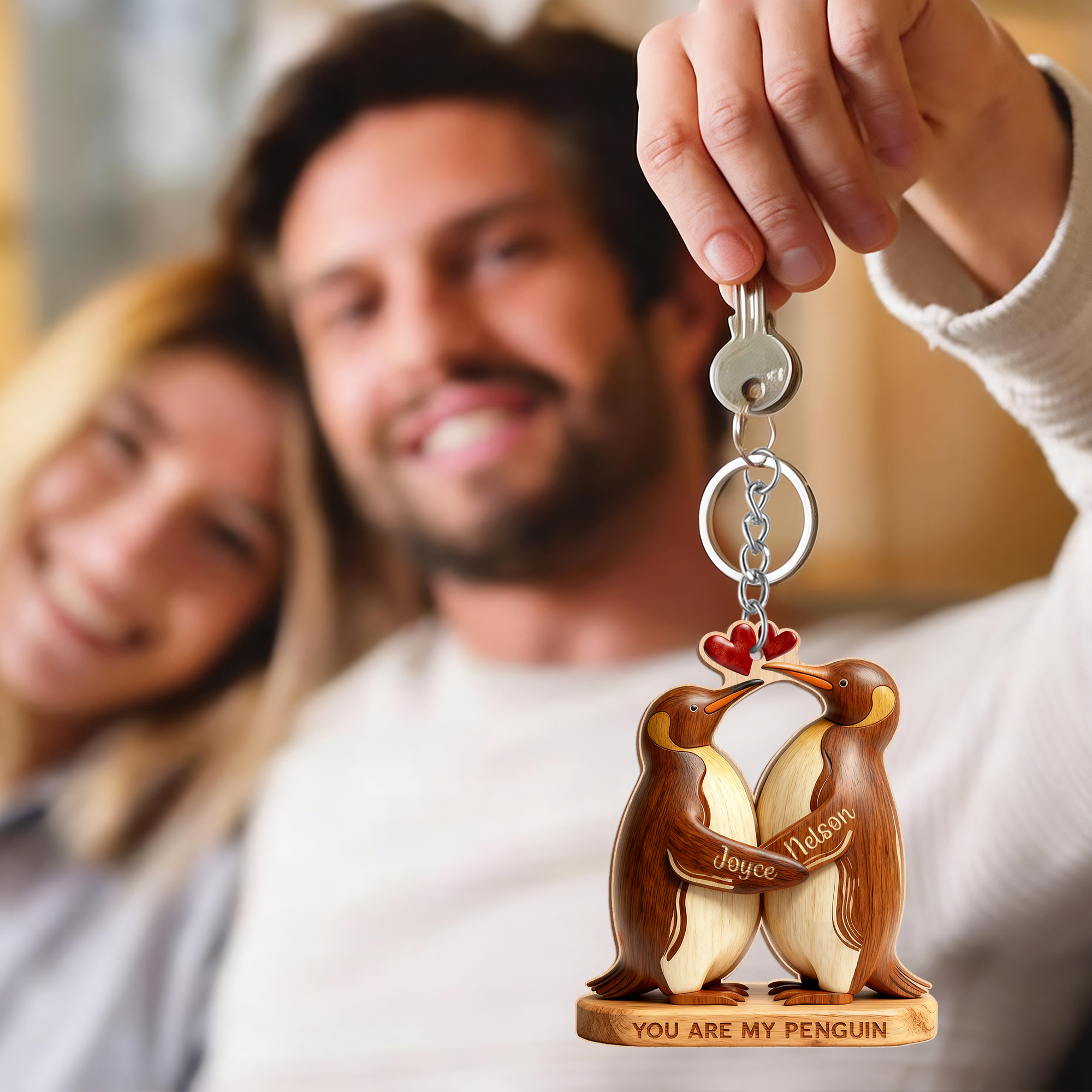 Couple Keychain Custom Wooden Keychan 2 Nch Laser Engraved Wood