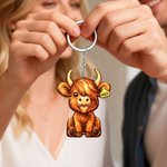 Personalised Cute Highland Cow Wooden Keychain  with Text  Bag Accessories Valentine's Day Birthday Gift for Couple