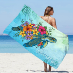 Personalized Multicolor Sea Turtle Flower Quick Dry Oversized Microfiber Beach Towel with Name Beach Party Holiday Gift for Family Friends