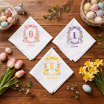 Personalizzato Bow Wreath Peter Rabbit iniziale Tovagliolo di lino con nome Decorazione da tavolo Regalo di Pasqua per bambini Famiglia Amici