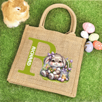 Henkilökohtainen söpö pääsiäispupu kukka Juutti Kangaskassi Initial ja nimi Egg metsästys tarvikkeet pääsiäinen lahja pojille tytöille pääsiäinen lahja