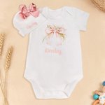 Personalisierte 100% Baumwolle Bogen Blume weiches Baby Mädchen Strampler Hut mit Namen Baby Dusche Geburtstag Geschenk für Neugeborene neue Eltern