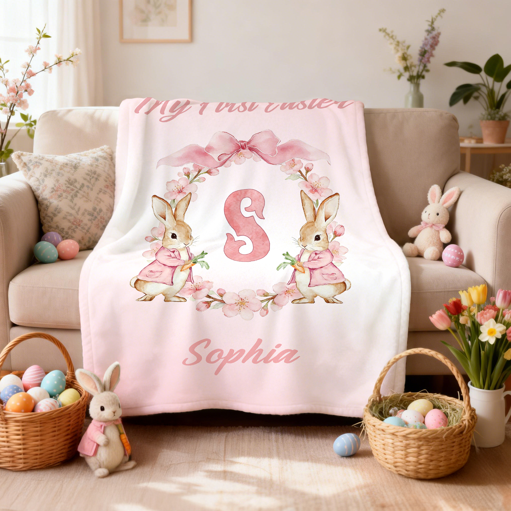 Plaid personnalisé avec titre, nom et initiales Cadeau d'anniversaire de Pâques pour les enfants