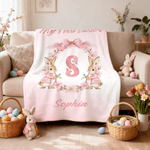 Gepersonaliseerde Waterverf Bunny Strik Krans Zachte Deken met Titel Naam en Voorletter Home Decor Pasen Verjaardagscadeau voor Kinderen