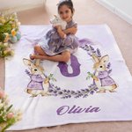 Gepersonaliseerde Waterverf Bunny Strik Krans Zachte Deken met Titel Naam en Voorletter Home Decor Pasen Verjaardagscadeau voor Kinderen