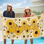 Gepersonaliseerde Sunflower Heart Sneldrogende Strandhanddoek met Naam Reisbenodigdheden Verjaardag Zomer Vakantie Feest Cadeau voor Vrienden