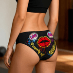 Gepersonaliseerd eigendom van Lip Print Graffiti Low-Waisted Brief met naam Vrouwen ondergoed Valentijnsdag Verjaardagscadeau voor vrouwen
