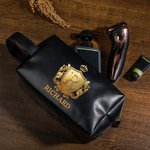 Personlig Heraldic Monogram Crest PU läder necessär med initialer och namn reseaccessoarer Födelsedagspresent för män