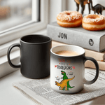 Personalised Funny Dinosaur Design 12 oz Thermochromic Ceramic Coffee Mug with Name Birthday Valentine's Day Gift for Couple