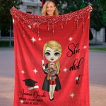 Personalised Multicolour Grad Hat Scroll Cartoon Graduation Character Soft Throw Blanket with Name Class Of 2026 Birthday Graduation Gift for Graduates