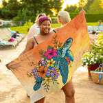 Personalized Multicolor Sea Turtle Flower Quick Dry Oversized Microfiber Beach Towel with Name Beach Party Holiday Gift for Family Friends