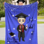 Personalised Multicolour Grad Hat Scroll Cartoon Graduation Character Soft Throw Blanket with Name Class Of 2026 Birthday Graduation Gift for Graduates