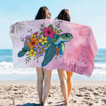 Personalized Multicolor Sea Turtle Flower Quick Dry Oversized Microfiber Beach Towel with Name Beach Party Holiday Gift for Family Friends