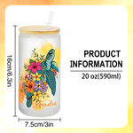 Personalizzato acquerello floreale tartaruga marina 20 oz vetro smerigliato con nome cannuccia e coperchio di bambù viaggio compleanno regalo di vacanza per gli amici della famiglia