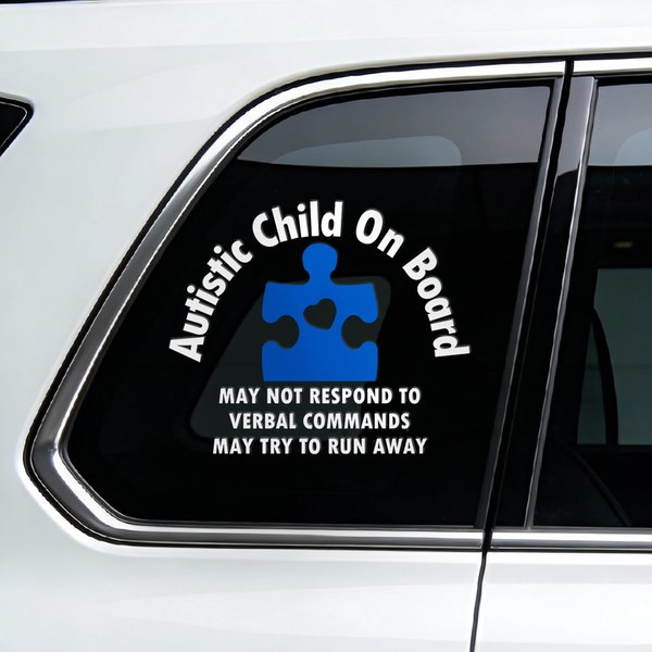 Personalised Autistic Child On Board Medical Alert Decal Sticker with Text Car Window Decor Autism Awareness Day Gift for Autistic Kids Parents