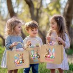 Personalized Cute Easter Bunny Initial Large Jute Tote Bag with Name Easter Egg Hunting Easter Party Favors Gift for Kids