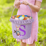 Personalized Cute Bunny Birth Flower Plaid Easter Basket with Name Easter Egg Hunt Easter Gift for Boys Girls