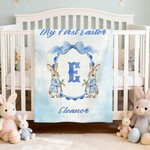 Gepersonaliseerde Waterverf Bunny Strik Krans Zachte Deken met Titel Naam en Voorletter Home Decor Pasen Verjaardagscadeau voor Kinderen