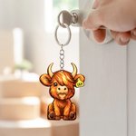 Personalised Cute Highland Cow Wooden Keychain  with Text  Bag Accessories Valentine's Day Birthday Gift for Couple