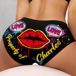 Gepersonaliseerd eigendom van Lip Print Graffiti Low-Waisted Brief met naam Vrouwen ondergoed Valentijnsdag Verjaardagscadeau voor vrouwen